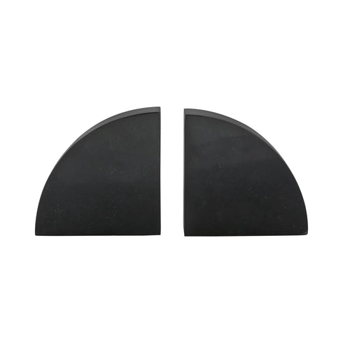 Black Stone Bookends with Brass Inlay